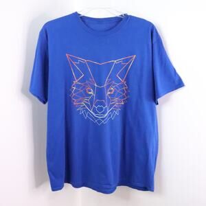 Men’s 2XL Royal Blue Fox Geometric Line Art Casual Short Sleeve Graphic Tee